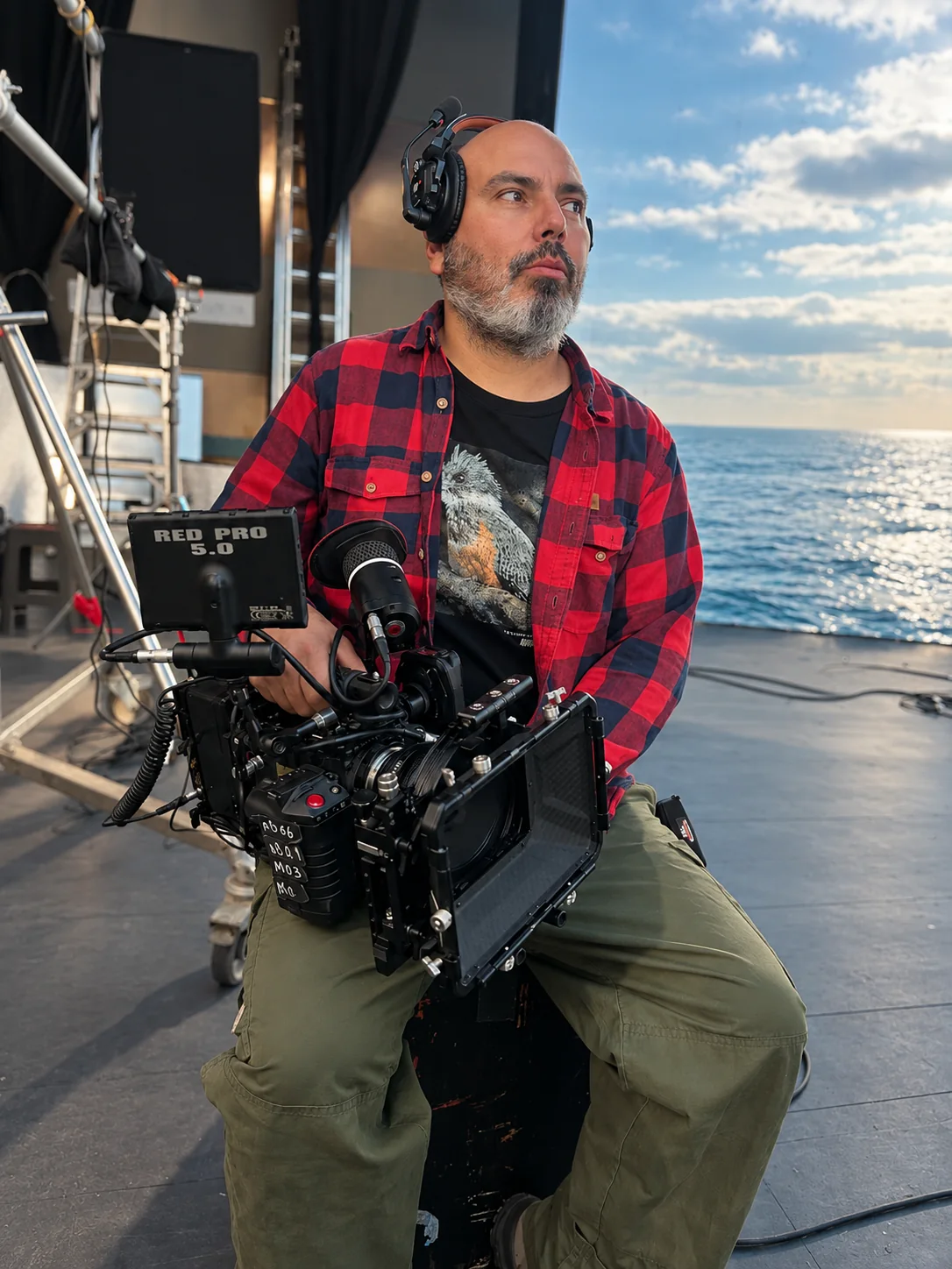 Robert Lanctot trabajando con una cámara cinematográfica